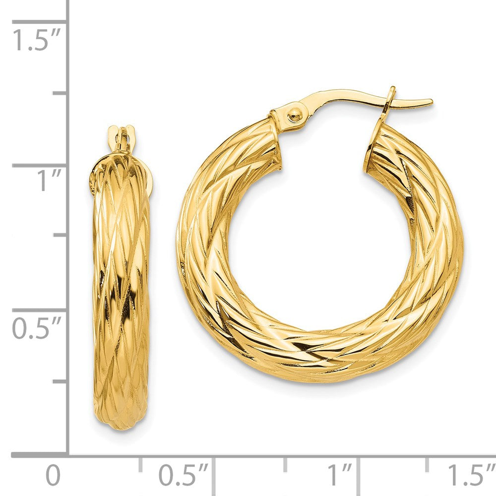 14k Yellow Gold 28 mm Textured Tube Hoop Earrings (3.16 grams)