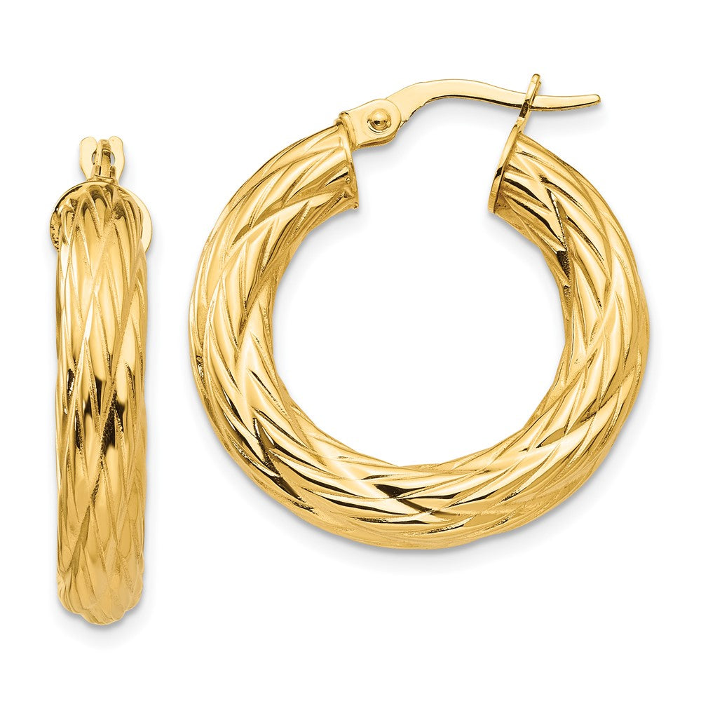 14k Yellow Gold 28 mm Textured Tube Hoop Earrings (3.16 grams)