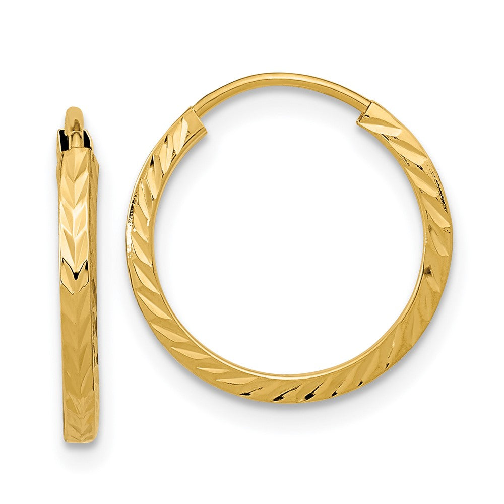 14k Yellow Gold 15 mm Diamond-cut Square Tube Endless Hoop Earrings (0.58 grams)