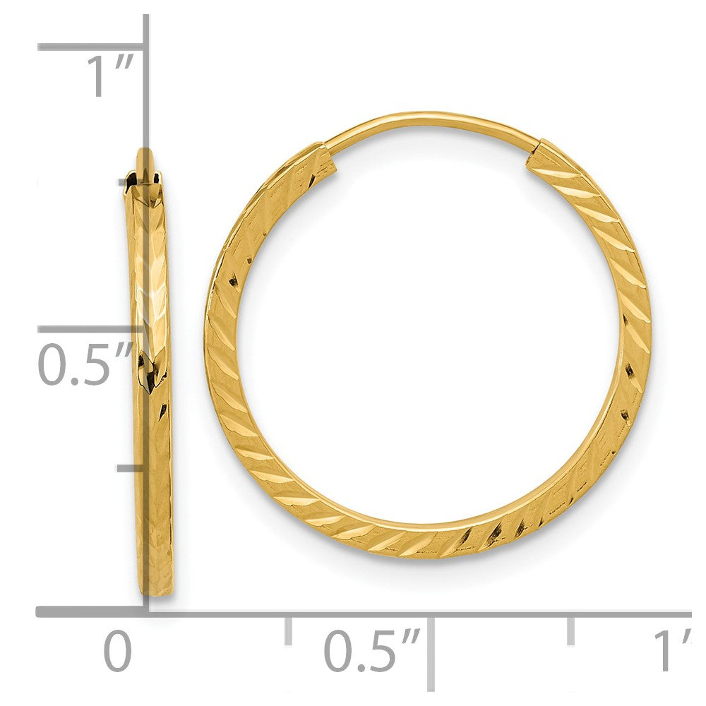 14k Yellow Gold 20 mm Diamond-cut Square Tube Endless Hoop Earrings (0.82 grams)