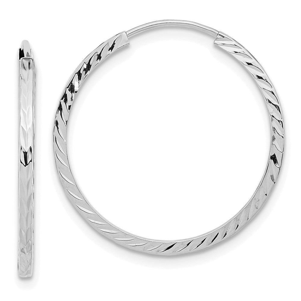 14k White Gold 25 mm Diamond-cut Square Tube Endless Hoop Earrings (1.01 grams)