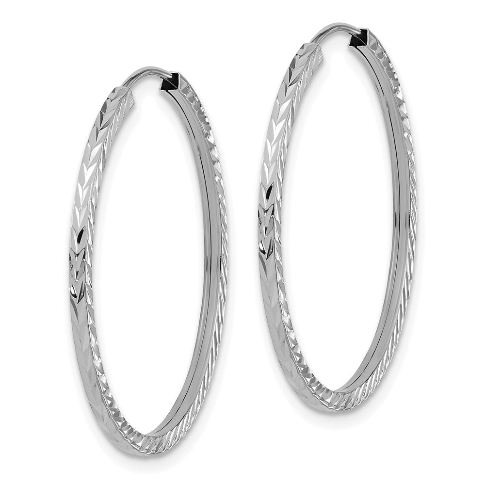 14k White Gold 30 mm Diamond-cut Square Tube Endless Hoop Earrings (1.28 grams)