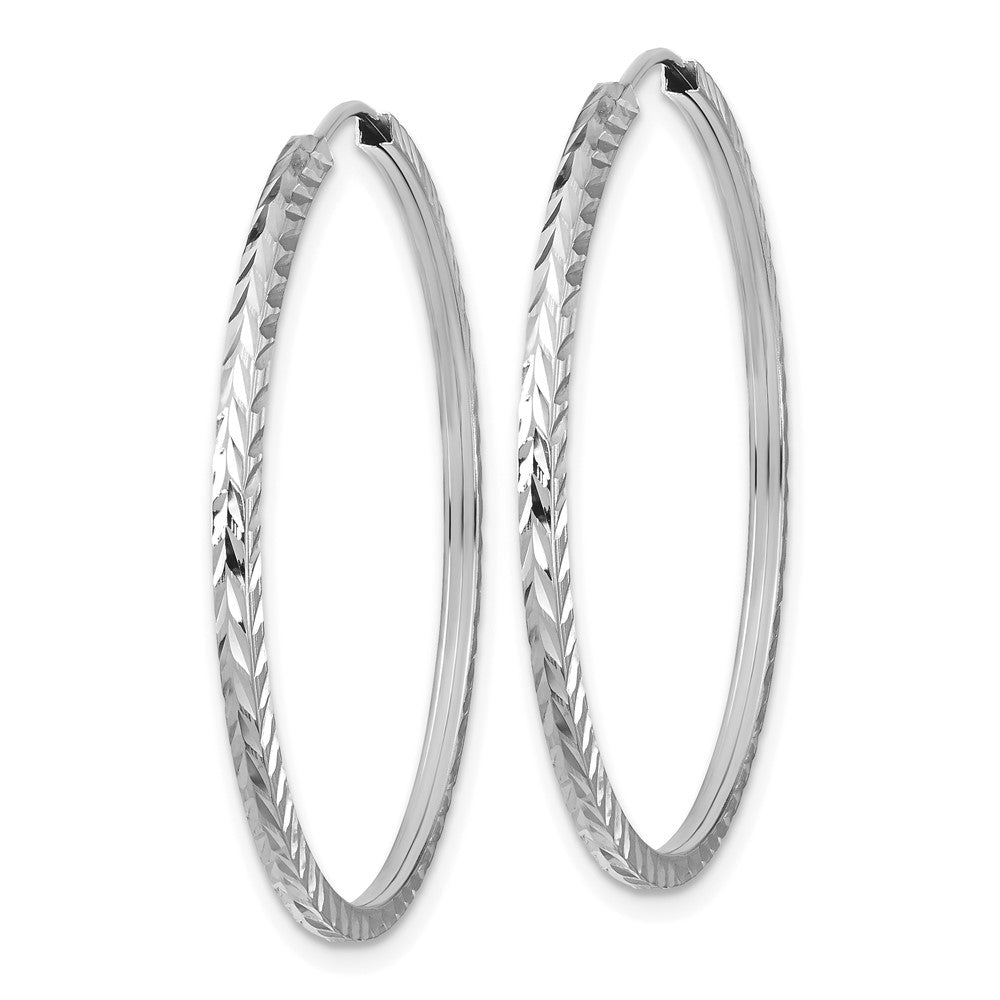 14k White Gold 35 mm Diamond-cut Square Tube Endless Hoop Earrings (1.55 grams)