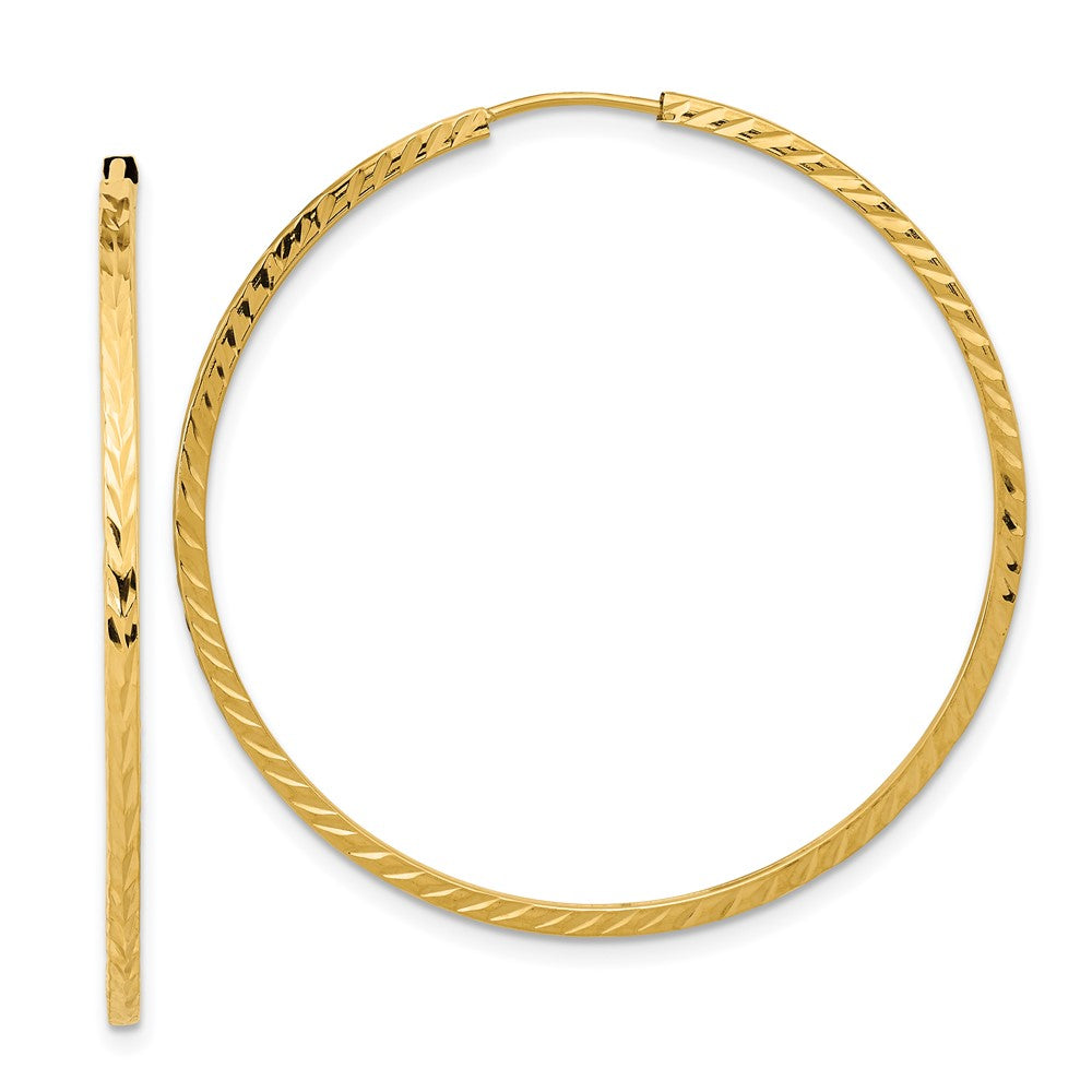 14k Yellow Gold 40 mm Diamond-cut Square Tube Endless Hoop Earrings (1.66 grams)