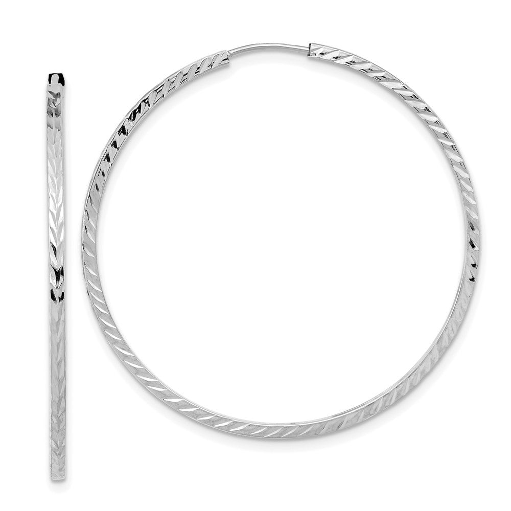 14k White Gold 40 mm Diamond-cut Square Tube Endless Hoop Earrings (1.61 grams)
