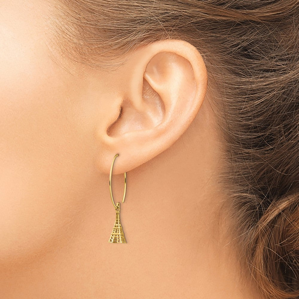 14k Yellow Gold 14.59 mm Eiffel Tower Dangle Earrings (1.43 grams)