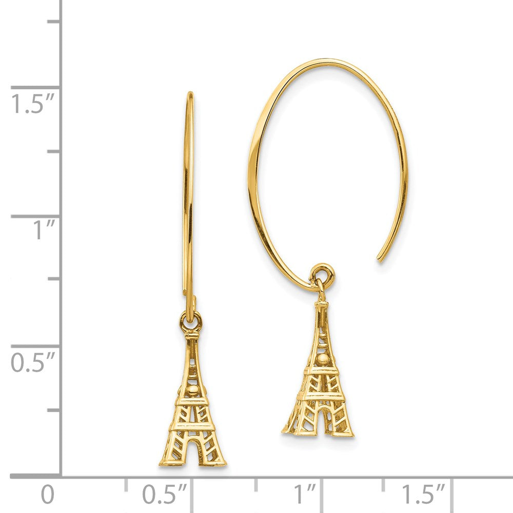14k Yellow Gold 14.59 mm Eiffel Tower Dangle Earrings (1.43 grams)