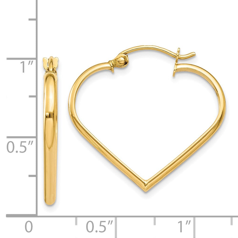 14k Yellow Gold 2 mm Heart Hoop Earrings (1.21 grams)