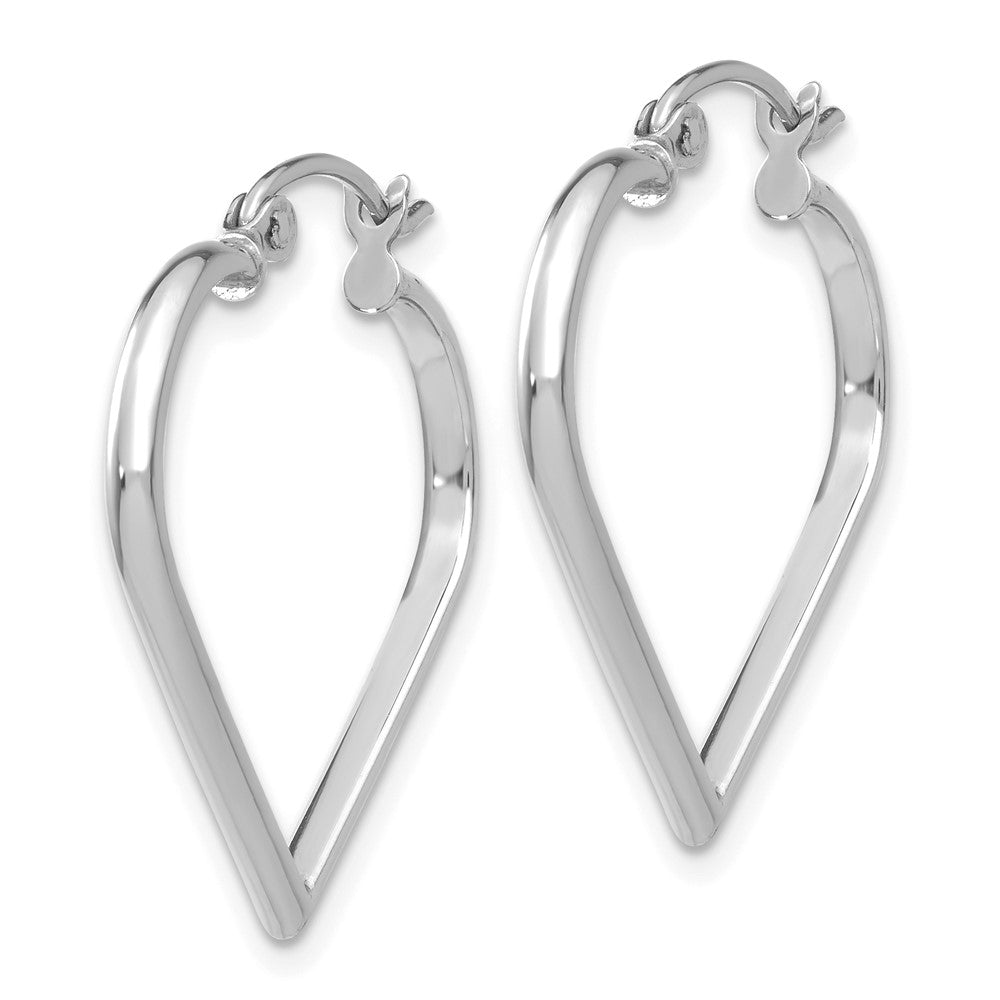 14k White Gold 2 mm Heart Hoop Earrings (1.19 grams)