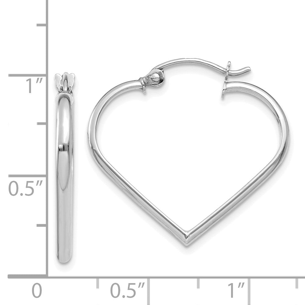 14k White Gold 2 mm Heart Hoop Earrings (1.19 grams)