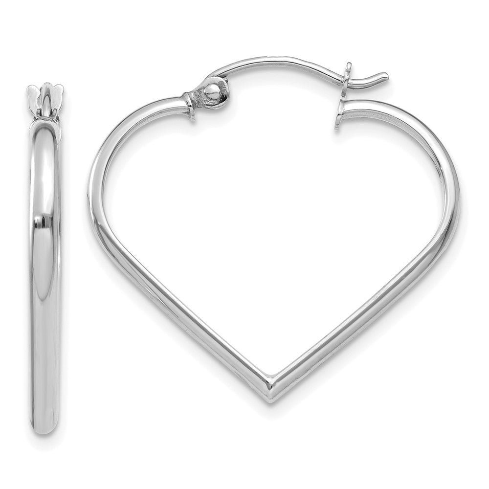 14k White Gold 2 mm Heart Hoop Earrings (1.19 grams)