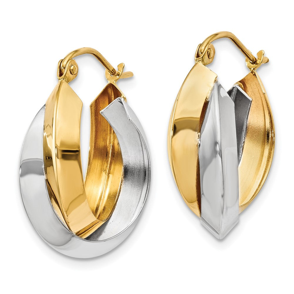 14k Two-tone 7.23 mm Polished Knife-edge Double Hoop Earrings (2.41 grams)
