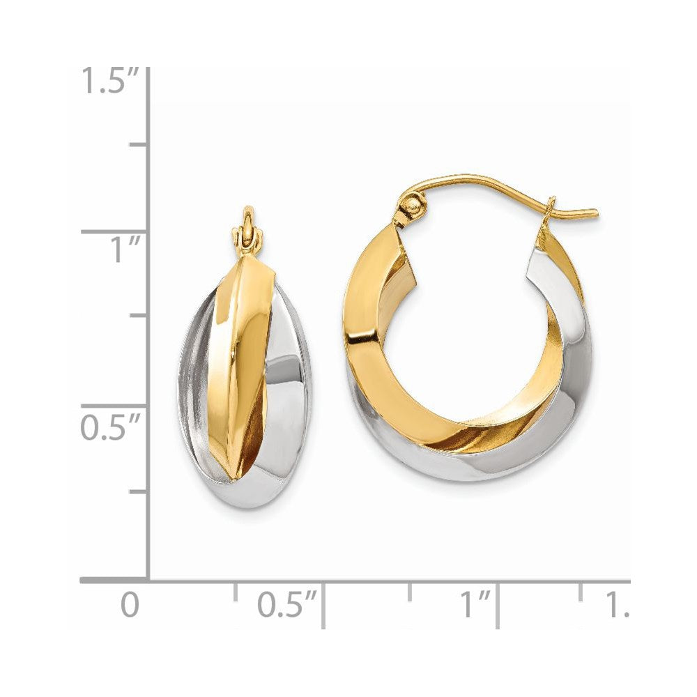 14k Two-tone 7.23 mm Polished Knife-edge Double Hoop Earrings (2.41 grams)