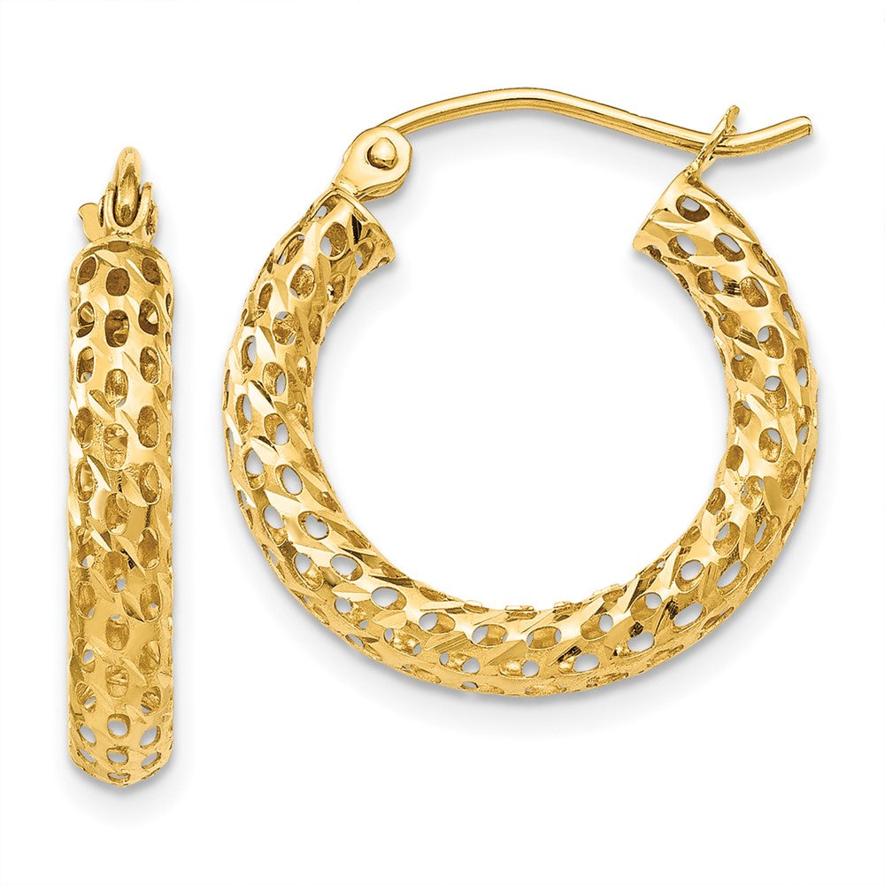 14k Yellow Gold 3 mm Mesh Hoop Earrings (1.07 grams)