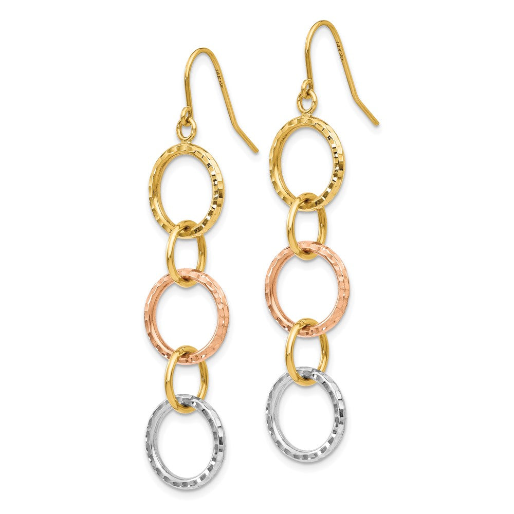 14k Tri-Color 11 mm Diamond Cut Circle Dangle Earrings (1.88 grams)