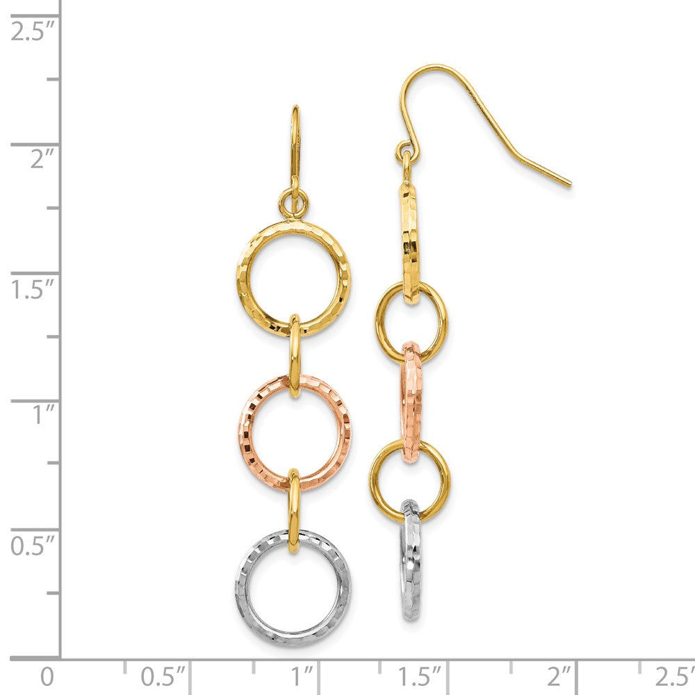 14k Tri-Color 11 mm Diamond Cut Circle Dangle Earrings (1.88 grams)