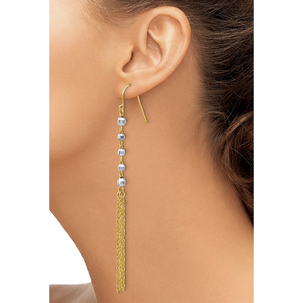 14k Two-tone 5 mm Two-tone Bead Tassel Earrings (1.46 grams)