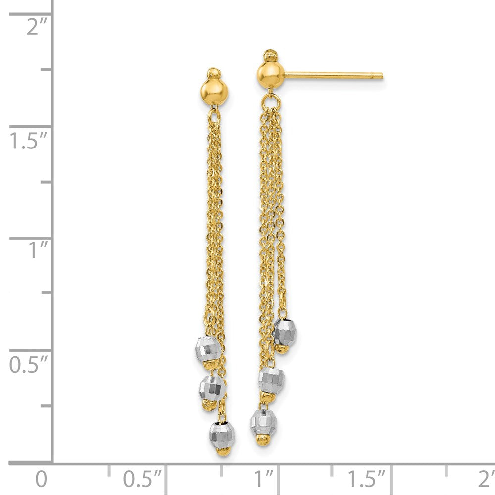 14k Two-tone 3 mm Two-tone Cable Chain Faceted Bead Earrings (1.46 grams)