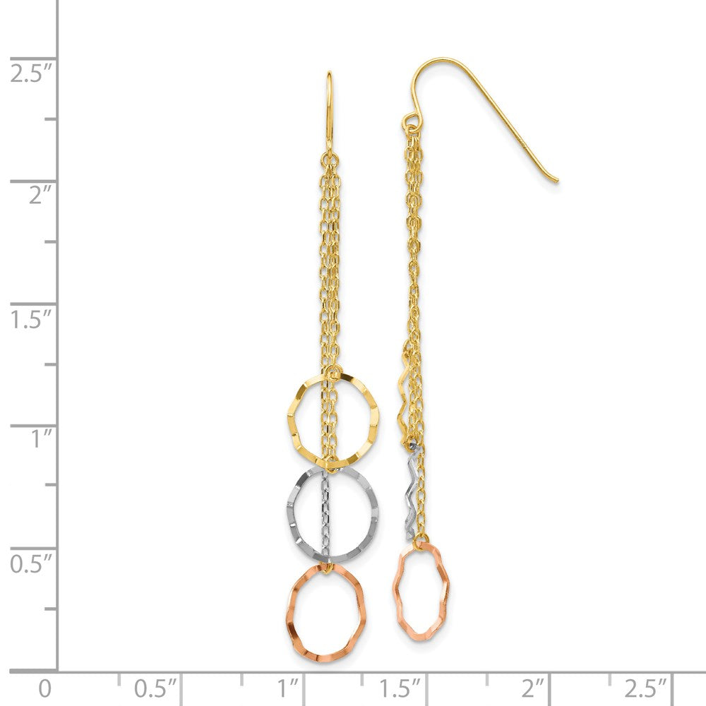 14k Tri-Color 10 mm Tri-Color Faceted Circle Earrings (1.1 grams)