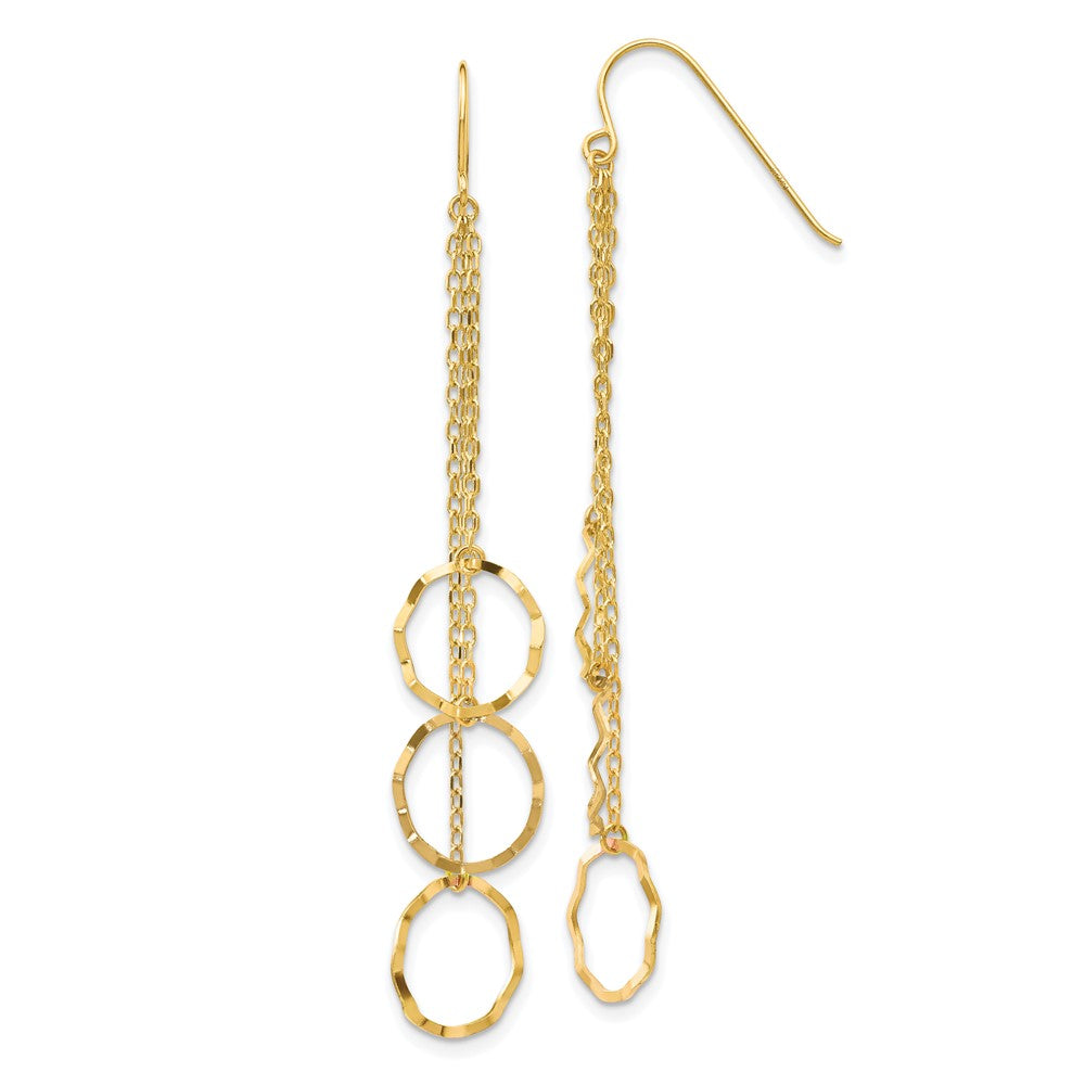 14k Yellow Gold 10 mm Faceted Circle Dangle Earrings (1.13 grams)