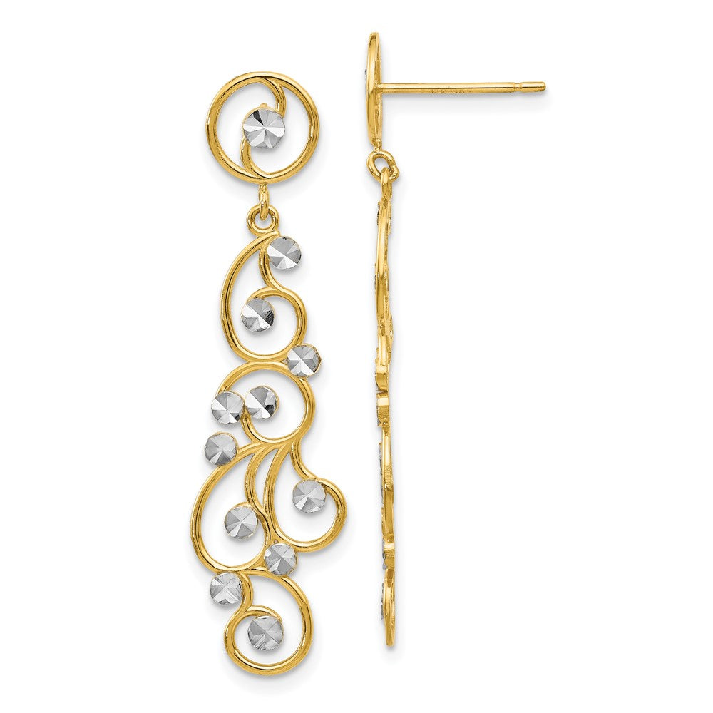14k Yellow & Rhodium 10 mm  Filigree Dangle Earrings (1.92 grams)