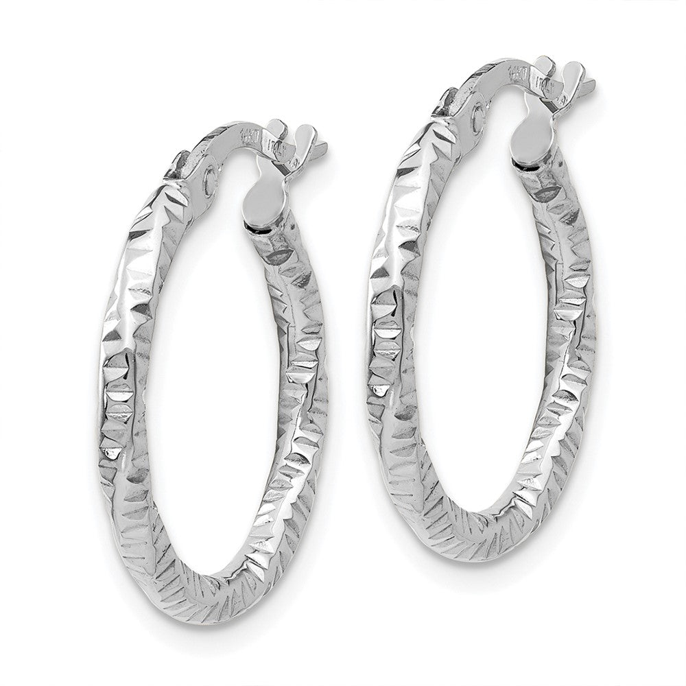 14k White Gold 19 mm  Polished and Textured Hoop Earrings (1.02 grams)