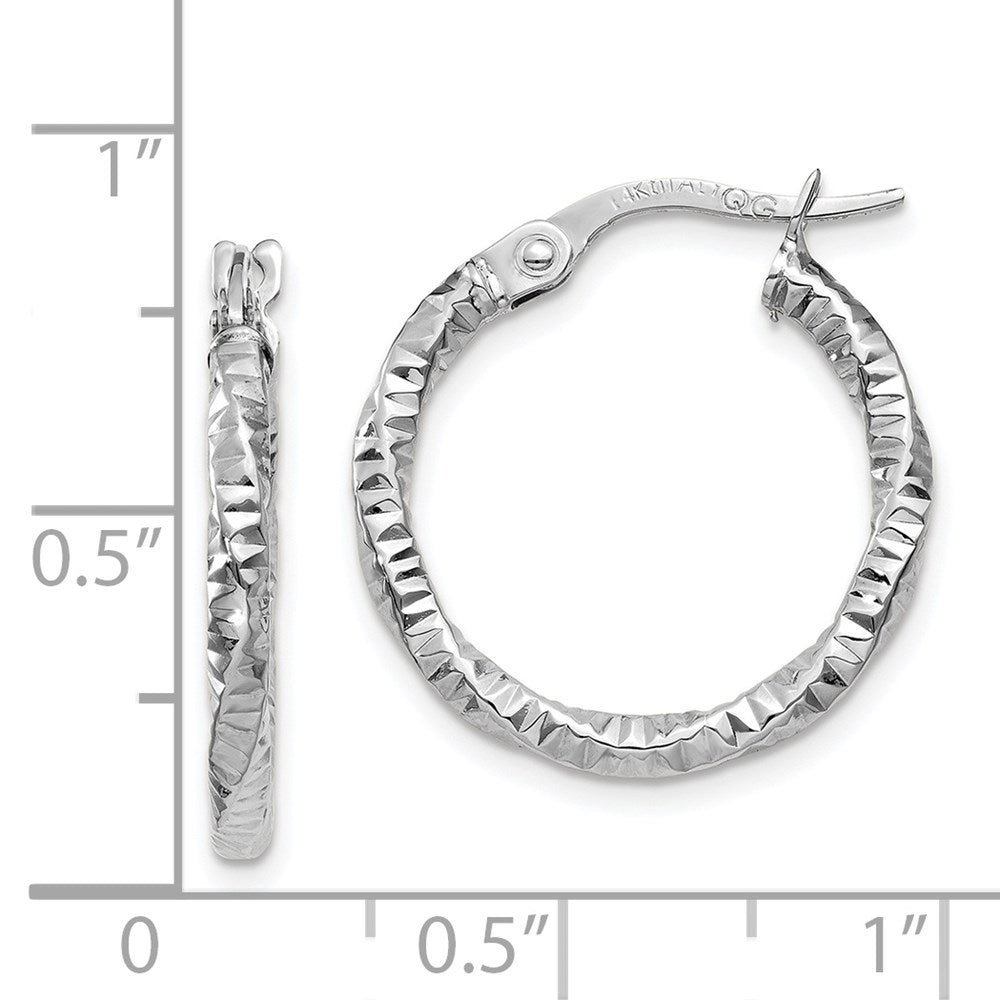 14k White Gold 19 mm  Polished and Textured Hoop Earrings (1.02 grams)