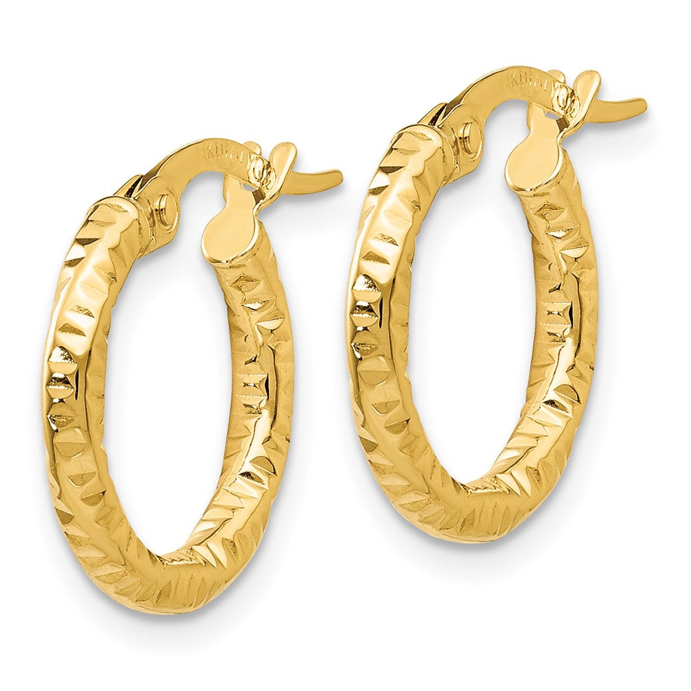 14k Yellow Gold 15 mm Polished and Textured Hoop Earrings (0.8 grams)