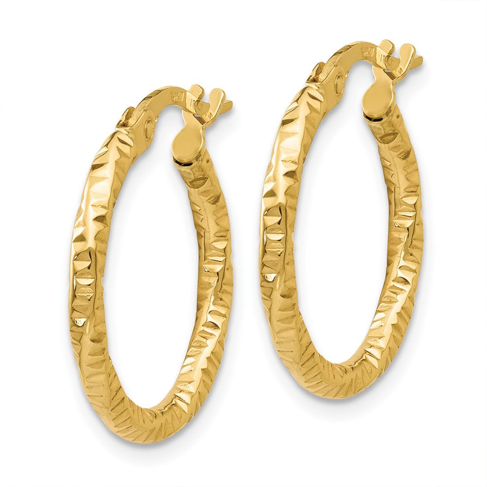 14k Yellow Gold 19 mm Polished and Textured Hoop Earrings (0.98 grams)