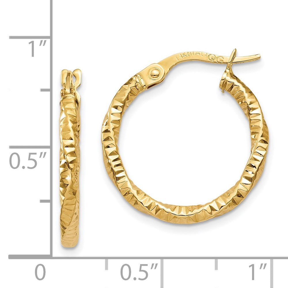 14k Yellow Gold 19 mm Polished and Textured Hoop Earrings (0.98 grams)