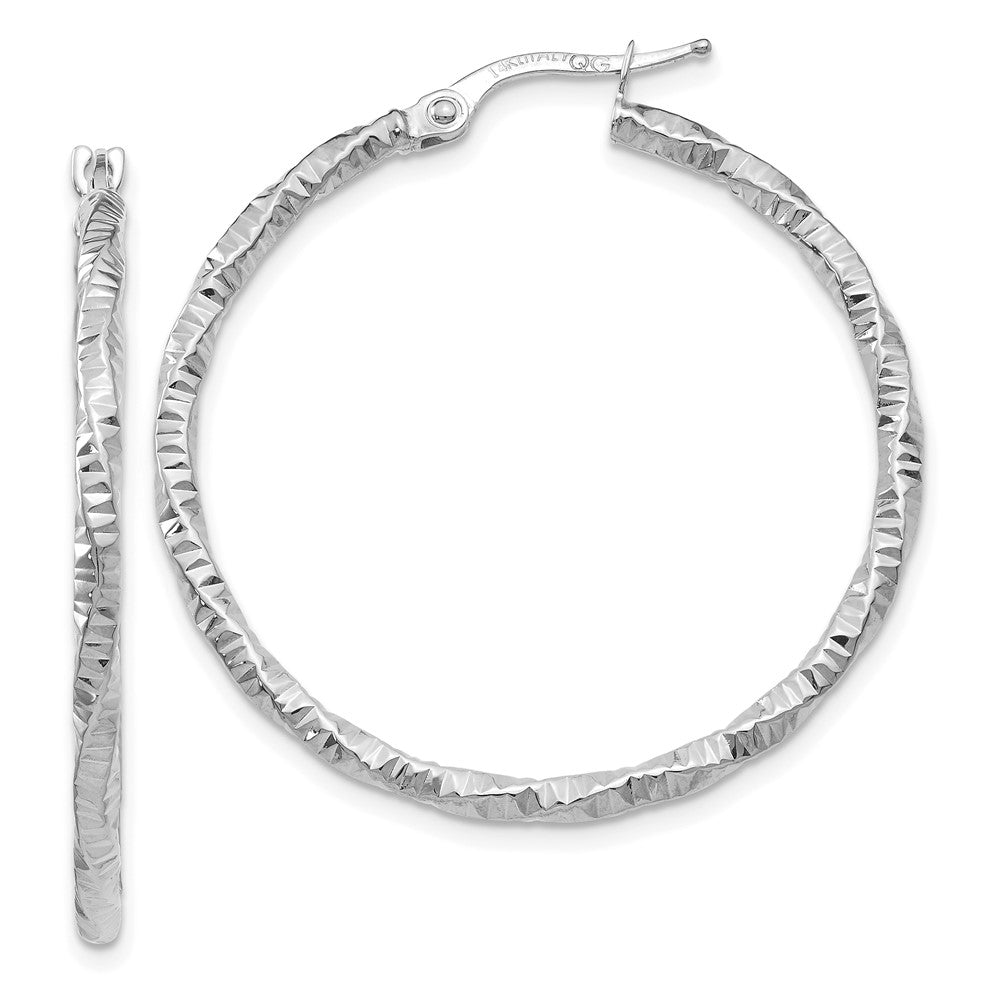 14k White Gold 34.5 mm  Polished and Textured Hoop Earrings (1.65 grams)