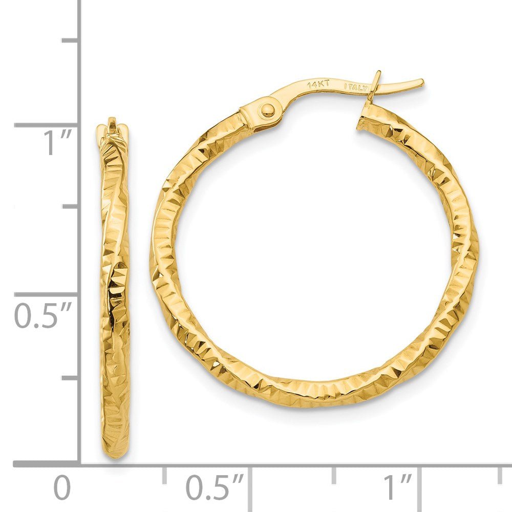 14k Yellow Gold 24.5 mm Polished and Textured Hoop Earrings (1.24 grams)