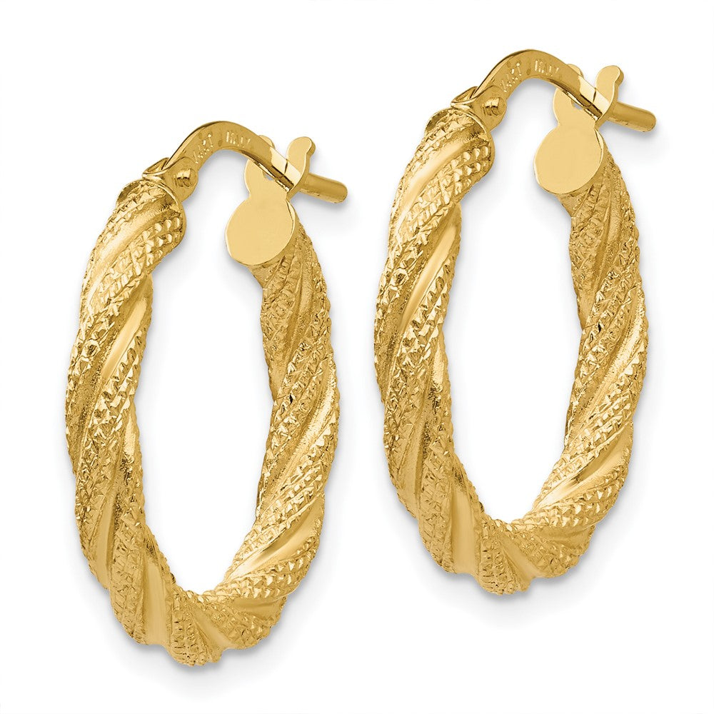 14k Yellow Gold 20.5 mm Twisted Textured Hoop Earrings (1.3 grams)