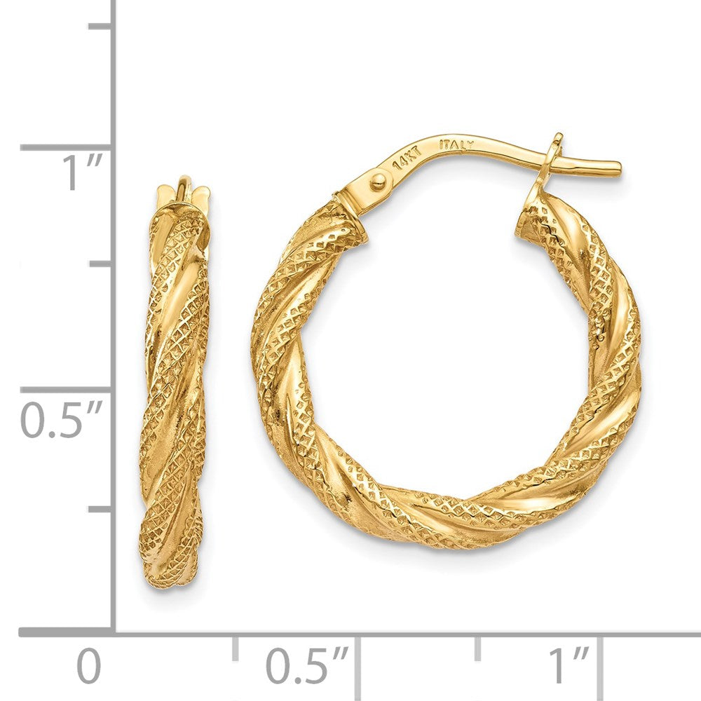 14k Yellow Gold 20.5 mm Twisted Textured Hoop Earrings (1.3 grams)