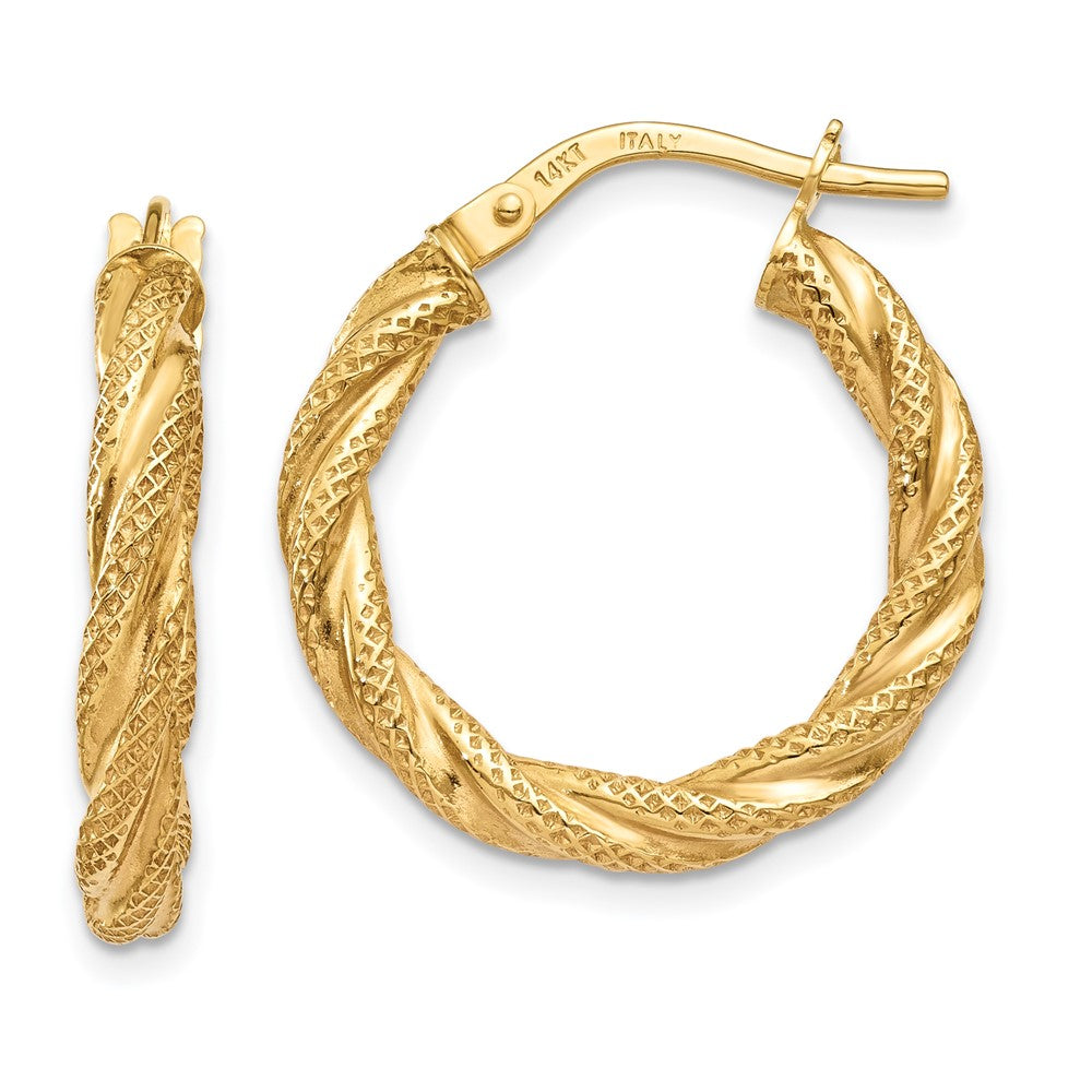 14k Yellow Gold 20.5 mm Twisted Textured Hoop Earrings (1.3 grams)