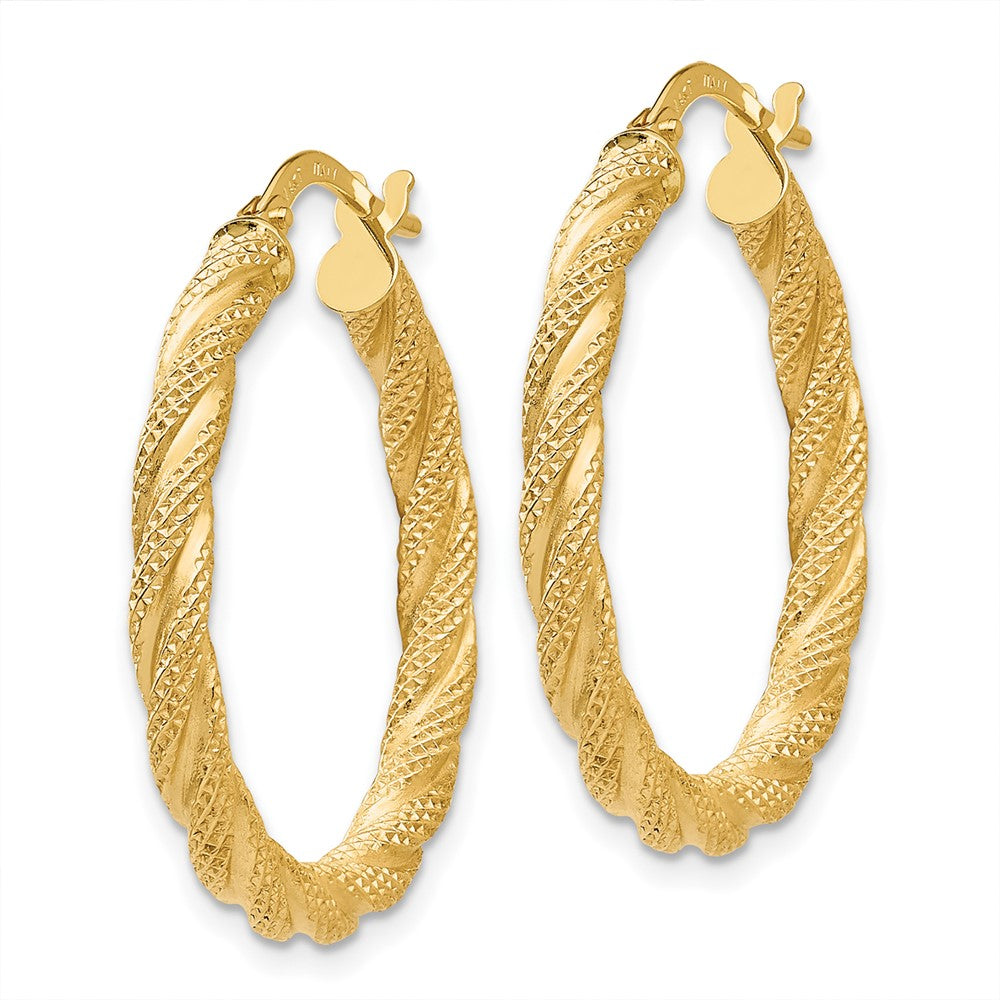 14k Yellow Gold 26 mm Twisted Textured Hoop Earrings (1.61 grams)