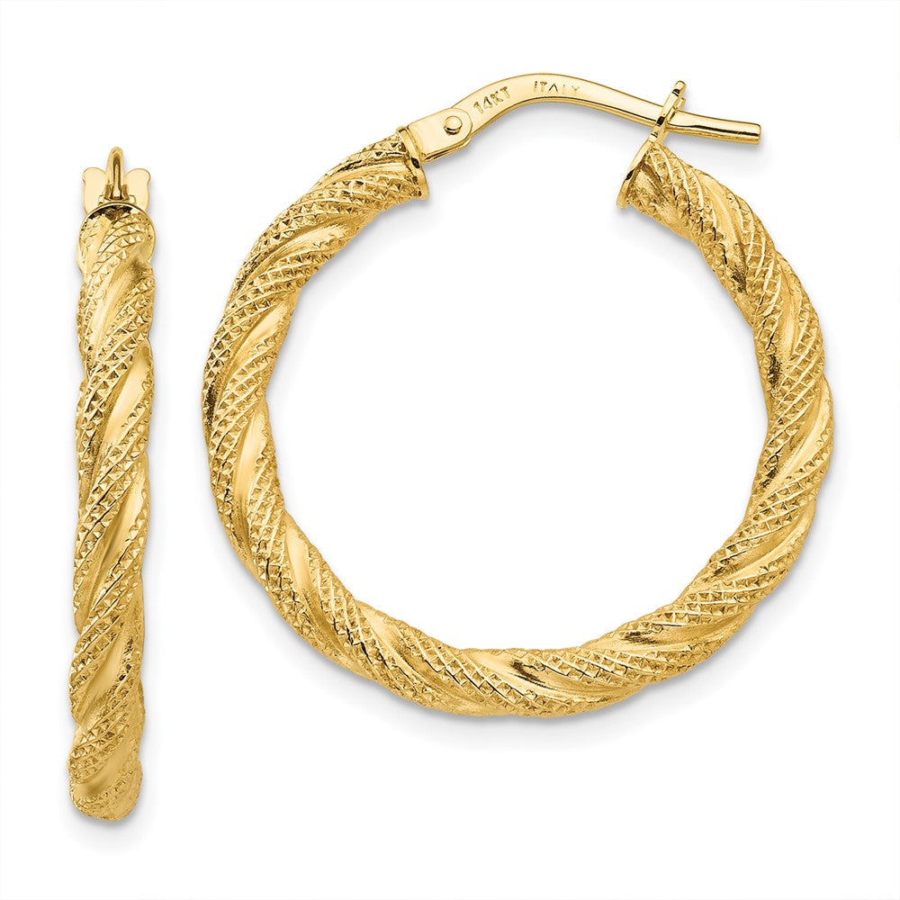 14k Yellow Gold 26 mm Twisted Textured Hoop Earrings (1.61 grams)