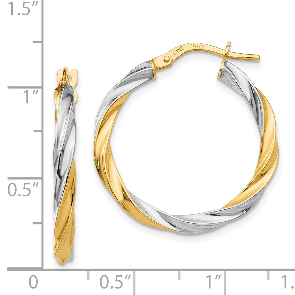 14k Yellow & Rhodium 26 mm  Twisted Hoop Earrings (1.47 grams)