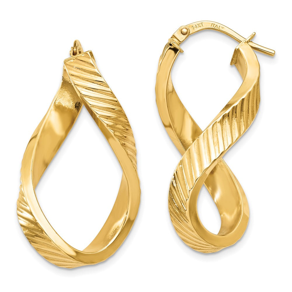 14k Yellow Gold 4 mm Twisted Textured Oval Hoop Earrings (2.54 grams)