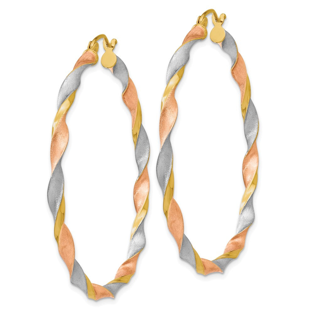 14k Yellow & Rhodium 44.5 mm  Satin Twisted Hoop Earrings (3.81 grams)