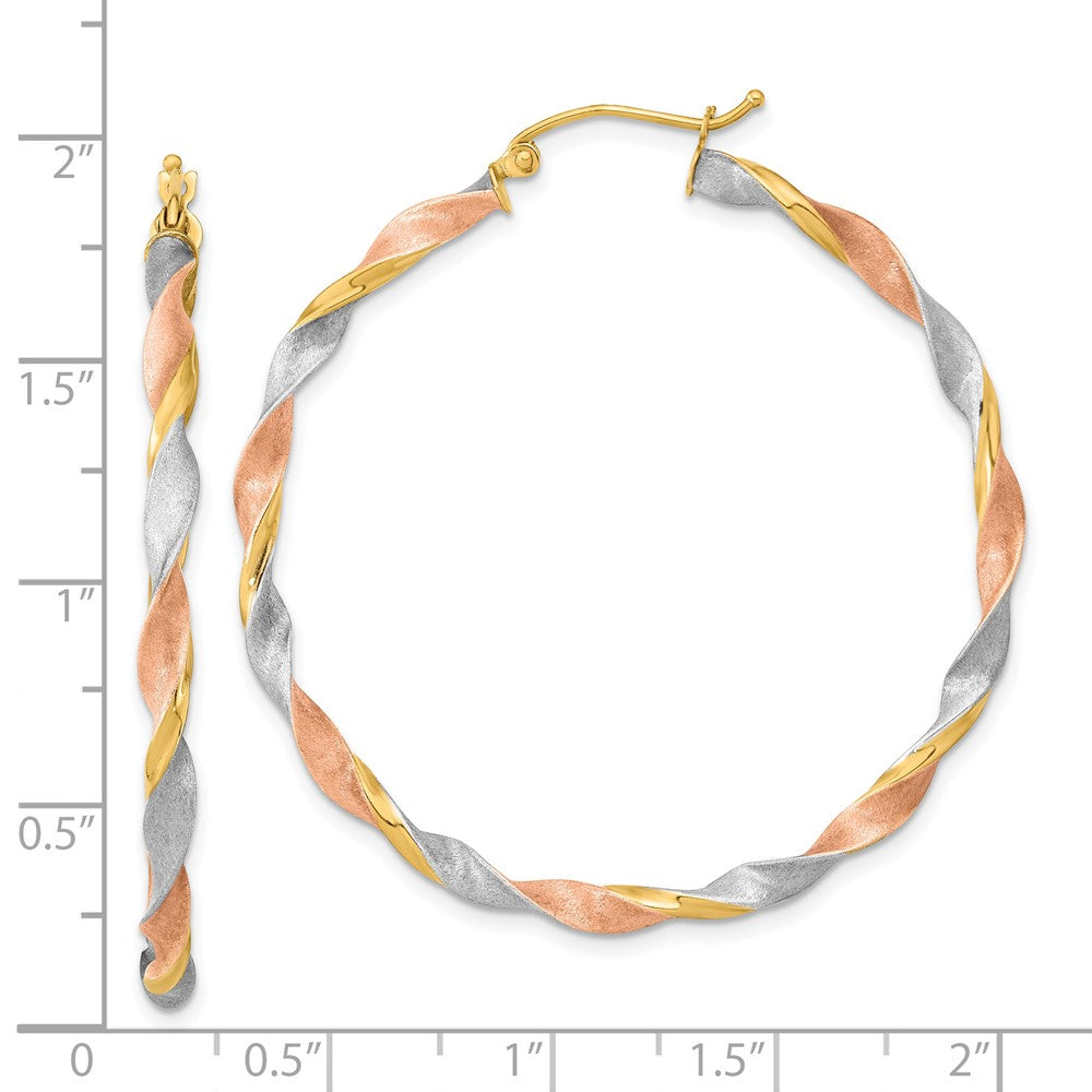 14k Yellow & Rhodium 44.5 mm  Satin Twisted Hoop Earrings (3.81 grams)