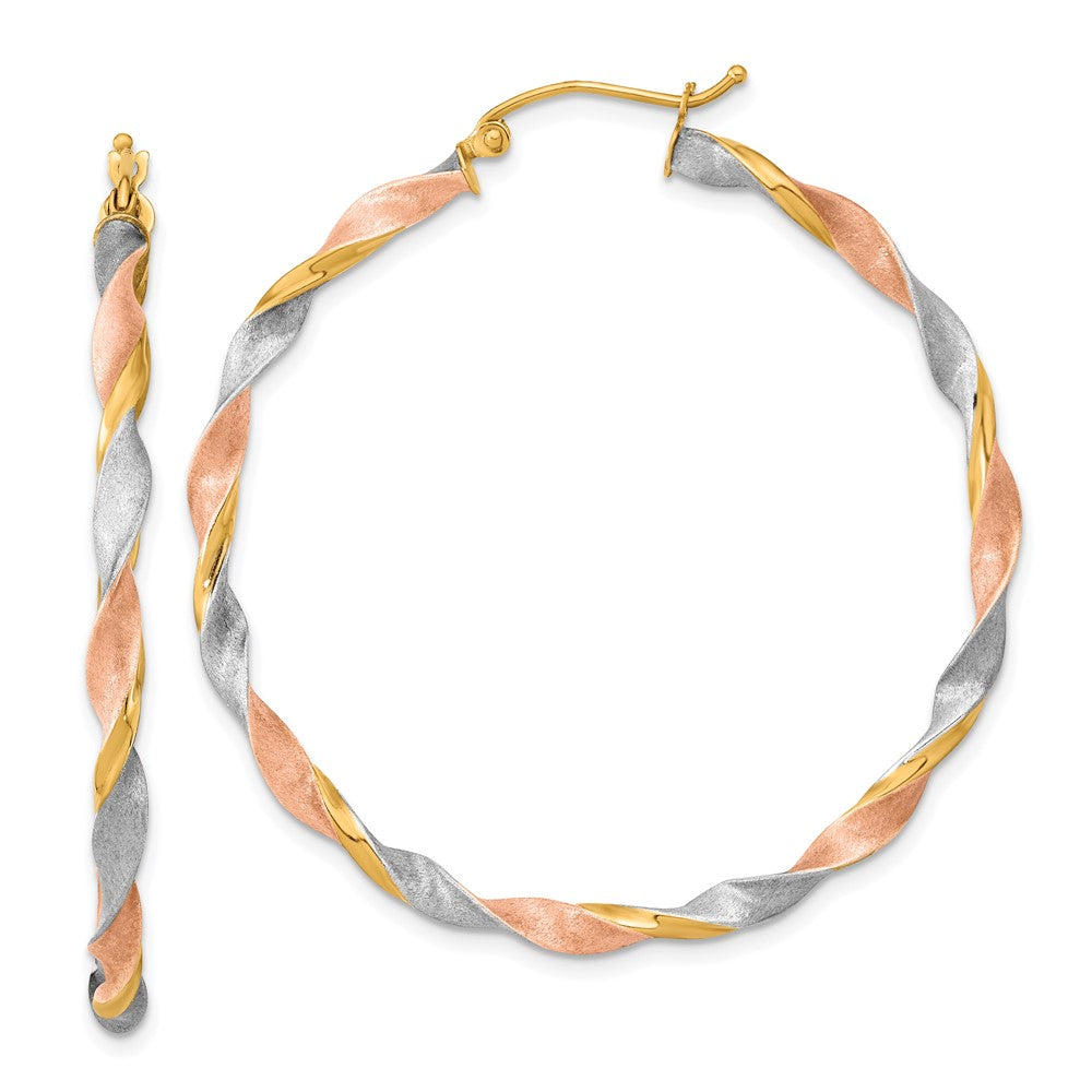 14k Yellow & Rhodium 44.5 mm  Satin Twisted Hoop Earrings (3.81 grams)