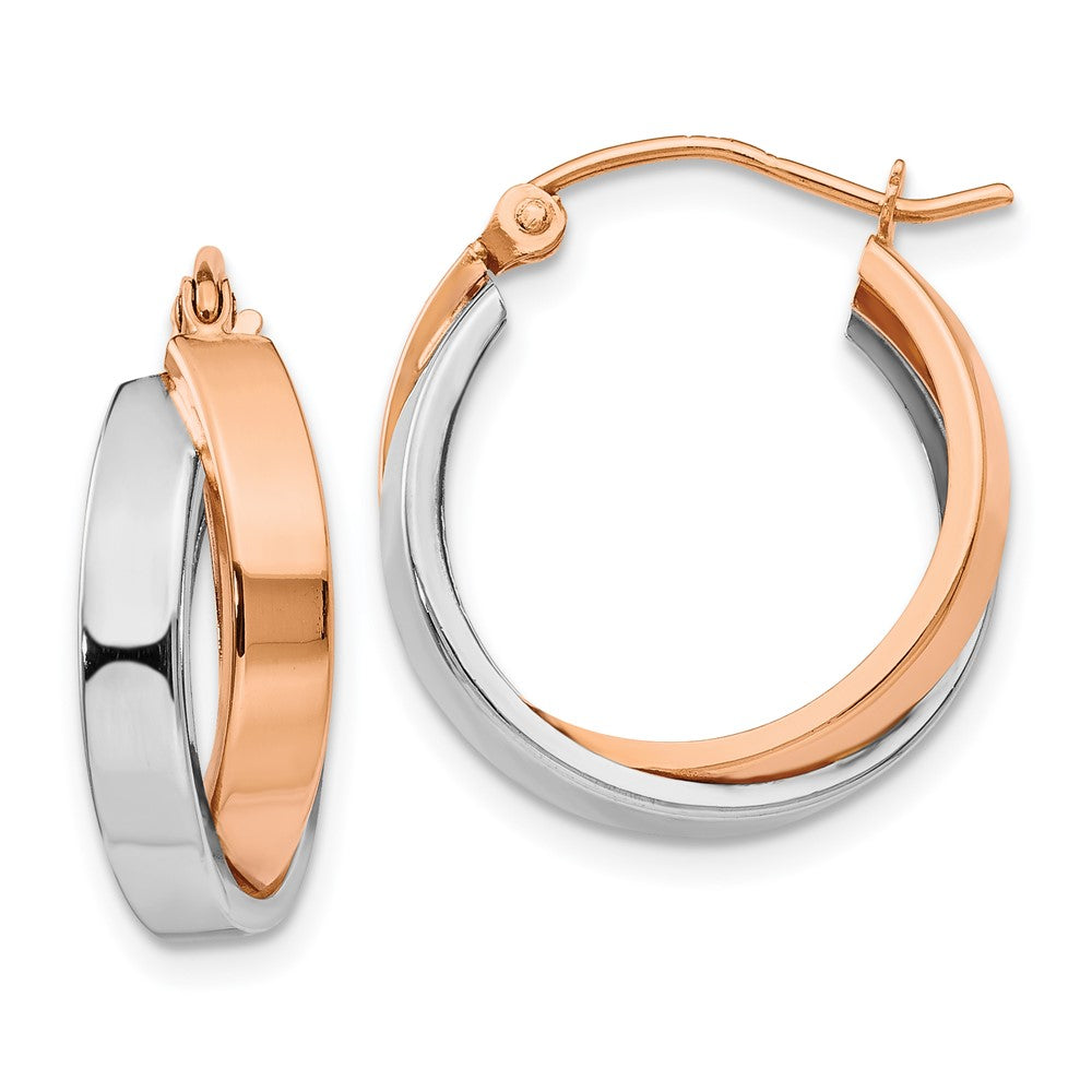 14k Two-tone 3 mm Rose and White Gold Polished Oval Hoop Earrings (1.79 grams)