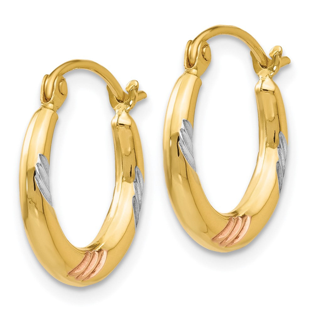 14k Yellow & Rhodium 2 mm  Polished & Textured Hoop Earrings (0.57 grams)