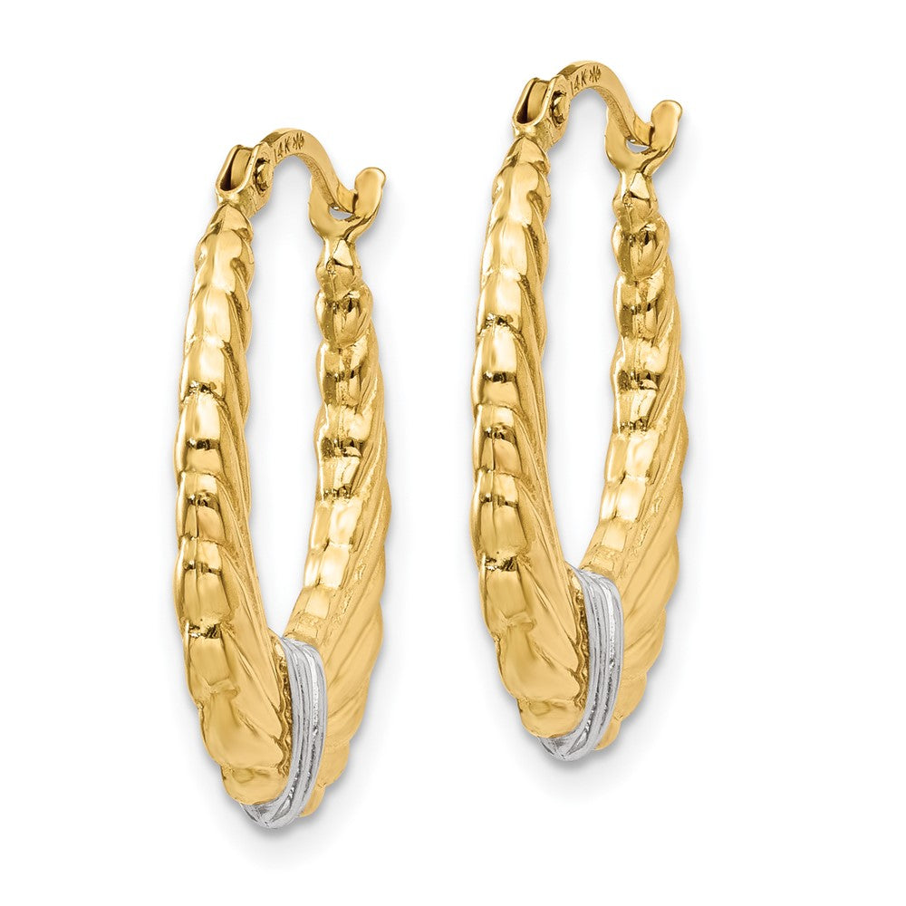 14k Yellow & Rhodium 2 mm  Polished and Textured Hoop Earrings (0.76 grams)