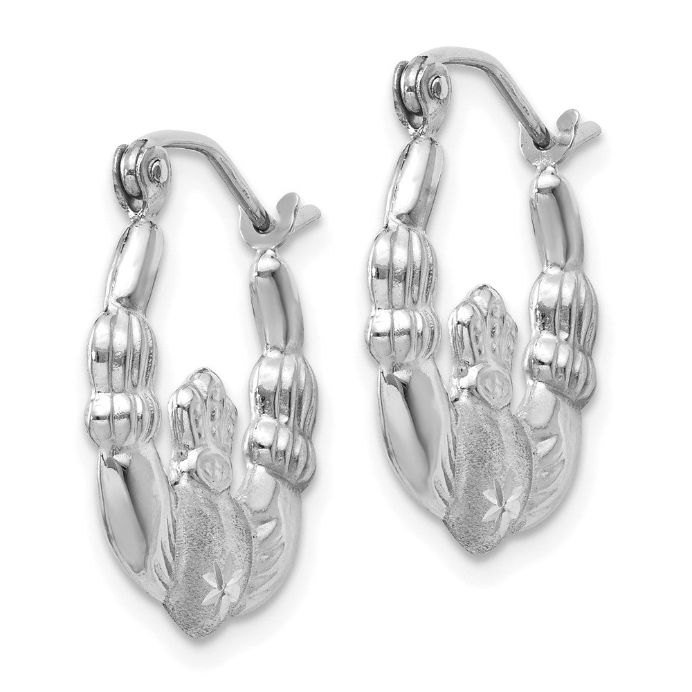 14k White Gold 2 mm Satin and Diamond-cut Claddagh Hoop Earrings (1.26 grams)