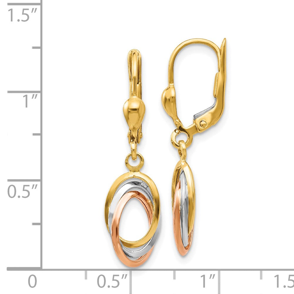 14k Tri-Color 5 mm Tri-Color Polished Dangle Leverback Earrings (1.74 grams)