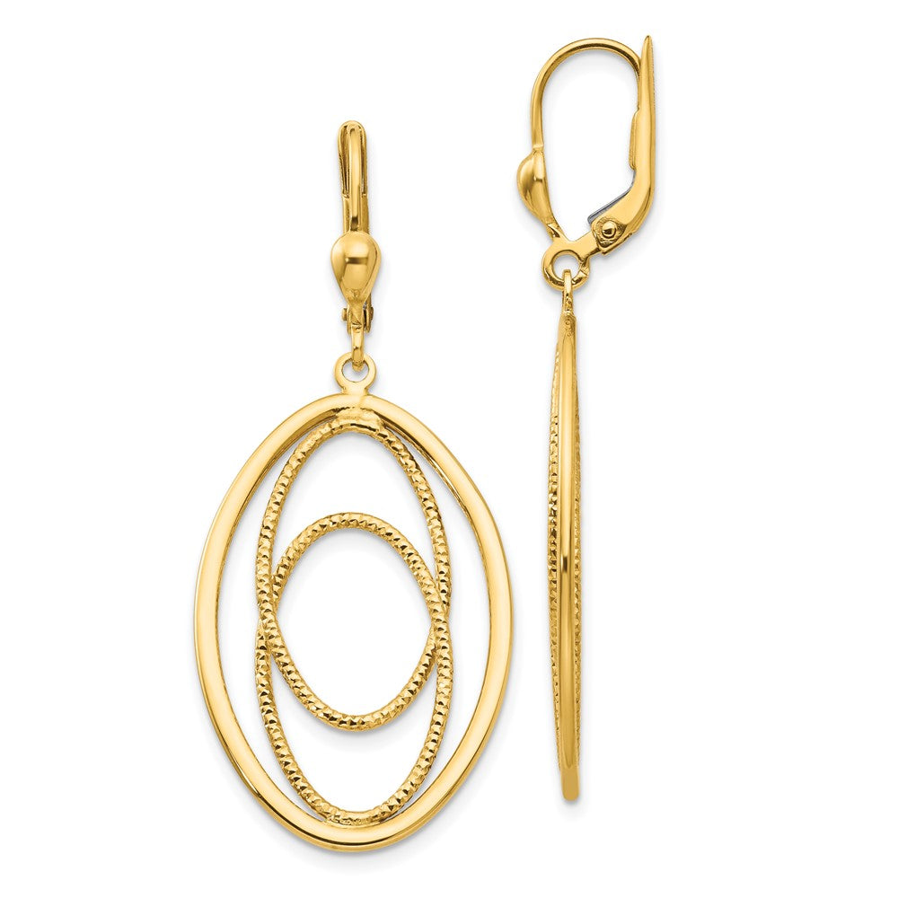 14k Yellow Gold 21 mm Gold Textured and Polished Dangle Leverback Earrings (2.77 grams)
