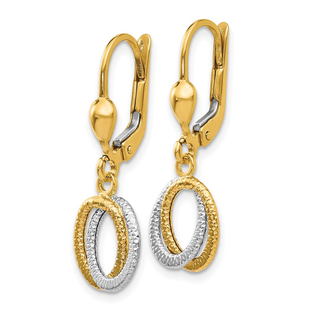 14k Two-tone 6 mm Two-Tone Textured and Polished Dangle Leverback Earrings (1.74 grams)