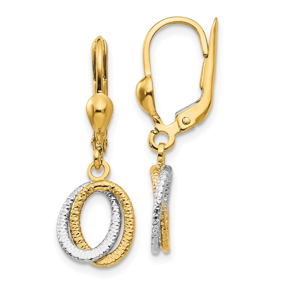 14k Two-tone 6 mm Two-Tone Textured and Polished Dangle Leverback Earrings (1.74 grams)